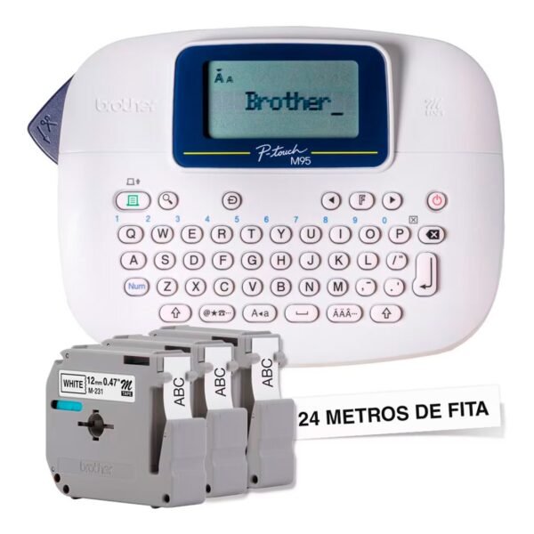 Rotulador Eletrônico Brother Branco + 3 Fitas M231 - PTM95WTBP